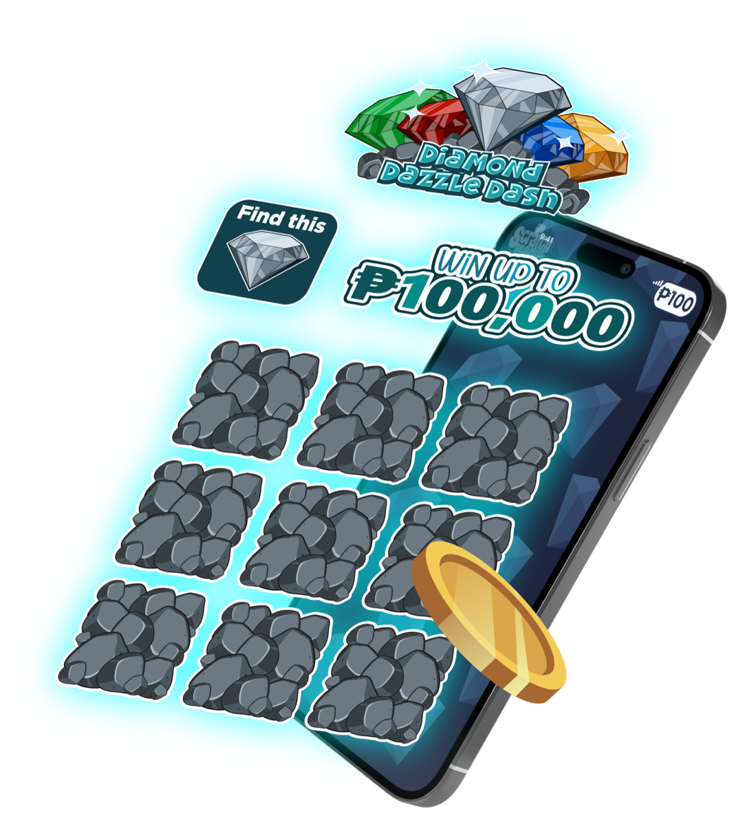 ScratchMania scratch card game on a smartphone